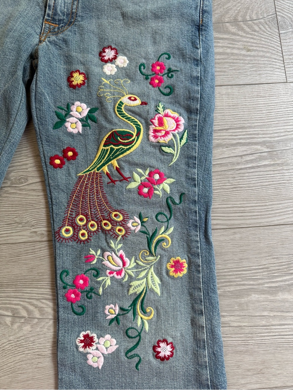 Arden B Vintage Y2K peacock and floral detail flare stretch denim - Picture 2 of 7
